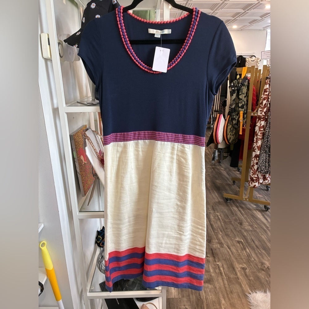 Boden navy, tan and pink linen bottom dress size 6